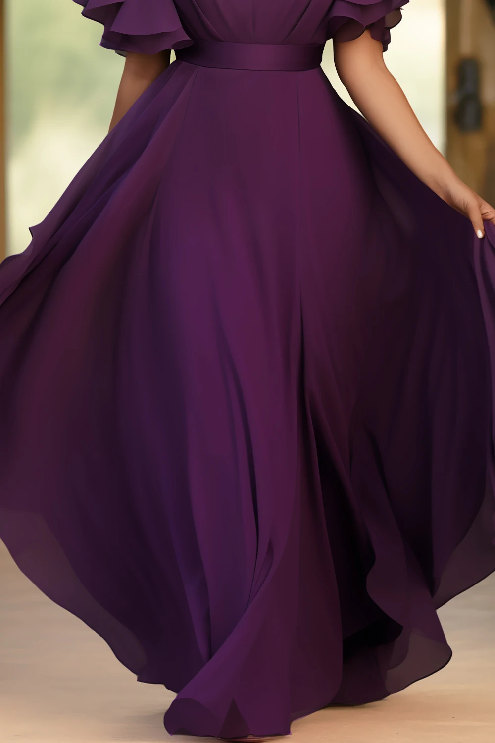 Flycurvy Vestido largo tipo túnica con mangas aleteadas de gasa de uva para invitados de boda de talla grande