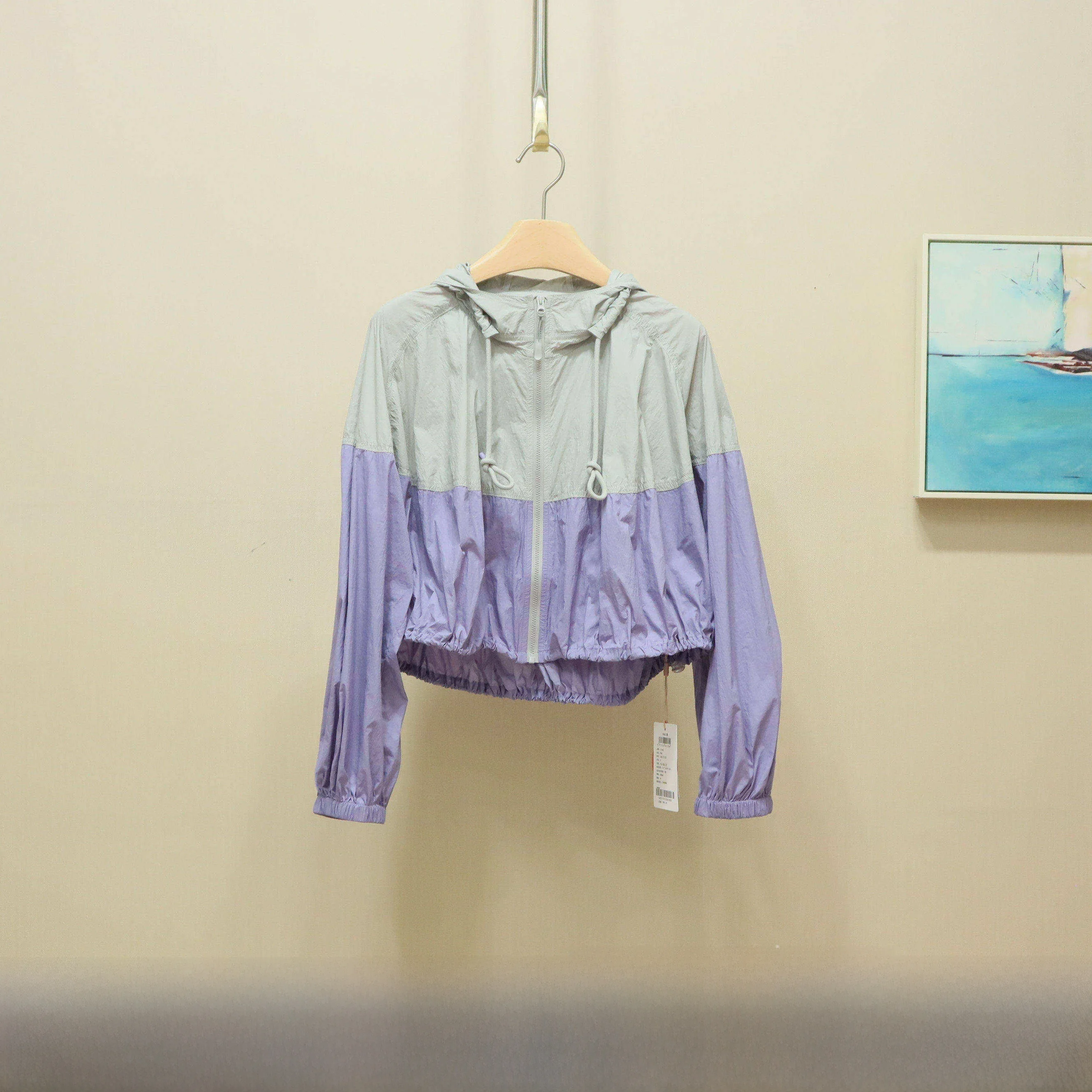 

Loose Fit Drawstring Splice Jacket Summer New Arrival Women's Short Outerwear Comfortable Breathable Nylon Fiber Coat