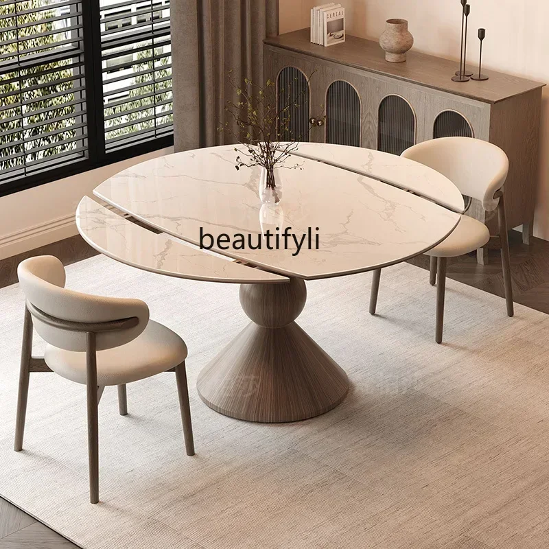 

Medieval style rock slab dining table Modern household French retro round solid wood dining table and chairs