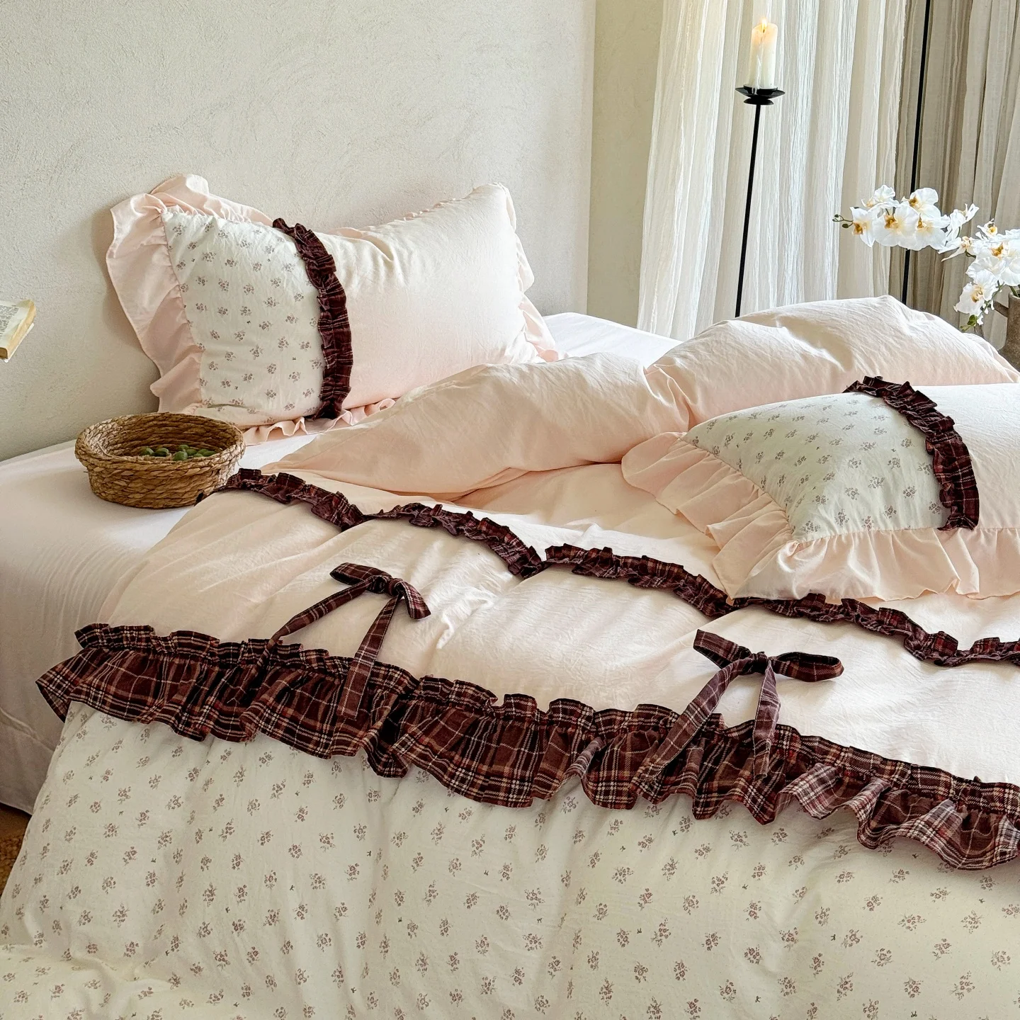 2026 New Bedding Set French Countryside Retro Lace, Ins Princess Girl Bow Design for Bedrrom Decor, King Queen Size Fitted Flat