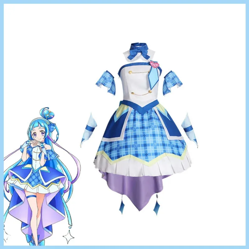 

Аниме You and Idol Precure Aokaze Nana Косплей Костюм Сине-Белое Платье Принцессы Юбка Лолиты Парик Женщина Kawaii Бальные Костюмы в маске