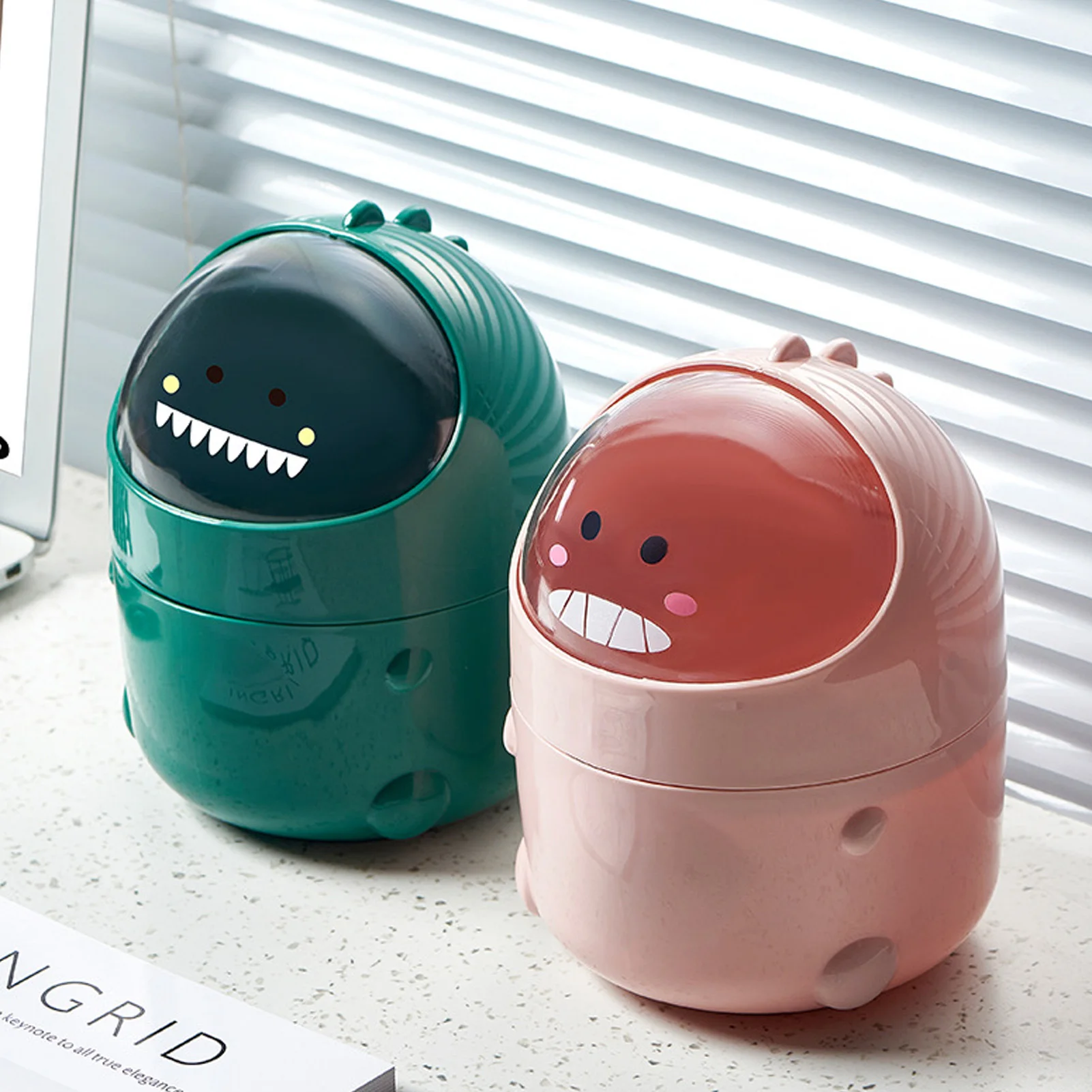 Desktop Trash Can Baby Dinosaur Large Mouth Detachable Design Nonslip Bottom Plastic Mini Trash Can Mini Trash Can