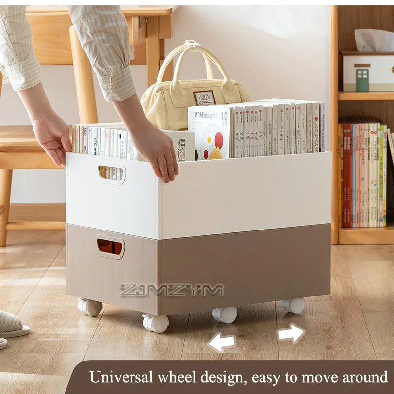 Large Capacity Rolling Book Storage Bin Stackable Book Organizer Box with Lockable Casters for Desk Under School Home