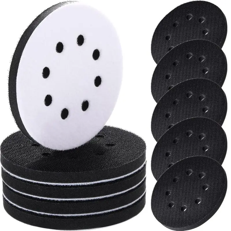 AA94-10 Pcs Soft Density Interface Pads 5Inch 8 Holes Hook And Loop Sponge Cushion Buffer Backing Pad Sanding Interface Pad