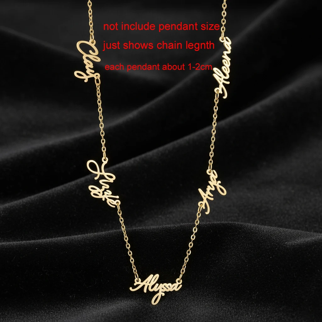Personalisierte benutzerdefinierte 1–9 Namen Halskette Edelstahl 18 Karat vergoldet Paar Kinder Namenskette Familienmitglieder Namensschmuck