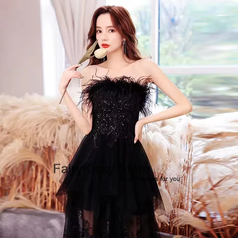 FairyKissy vestido de noche negro para banquete 2025, nuevo temperamento, Top de tubo, vestido Formal de cumpleaños, vestidos de noche elegantes para mujer