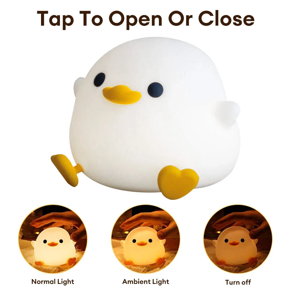 Inductive LED Night Light Cute Duck Cartoon Animals Silicone Lamp For Children Kid Rechargeable Mini Night Lamps Silicone Lights