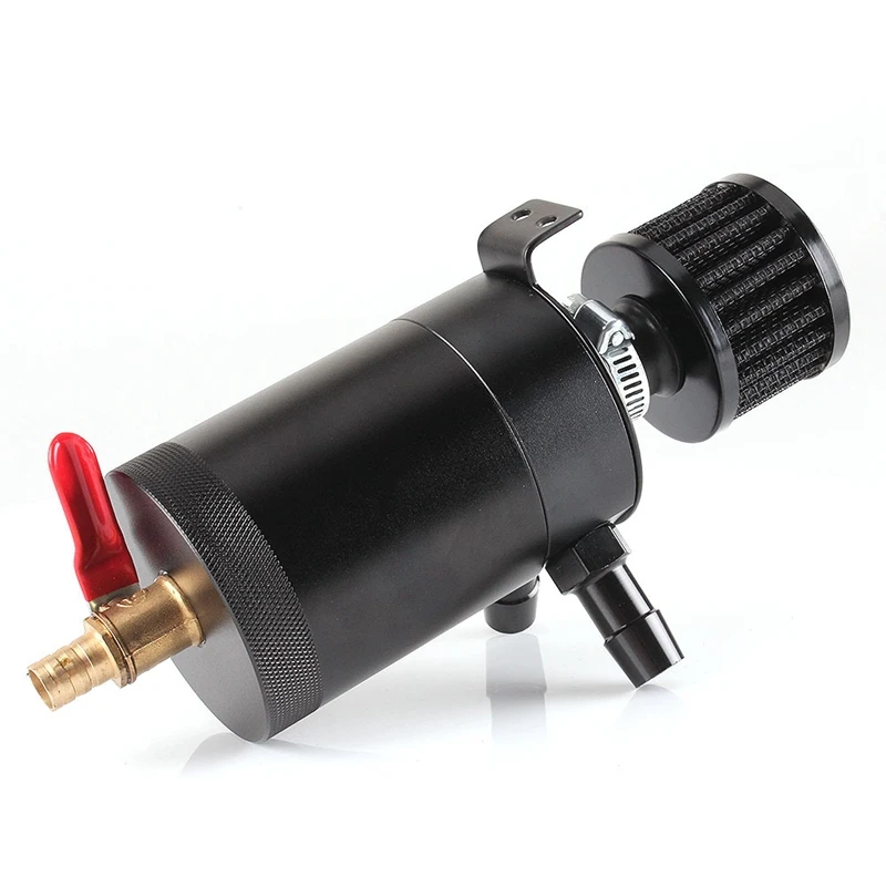 Oil Catch Can 2-Port Tank Reservoir With Drain Valve Breather Baffled Universal