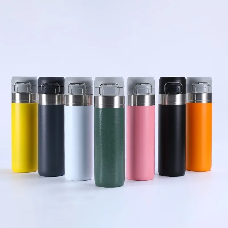 2pcs 304 stainless steel mug portable sports kettle large capacity plastic-sprayed vacuum bouncing cup