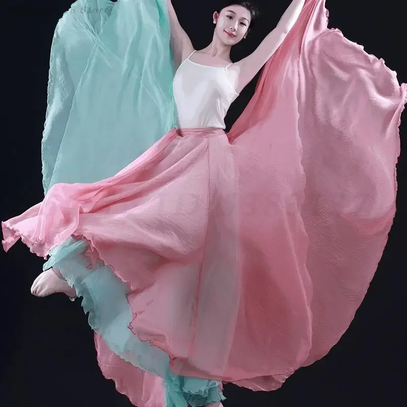 Gonna da ballo altalena grande da 720 gradi Gonna lunga in tencel di chiffon Balletto Danzatrice del ventre Pratica Indossare Gonne da flamenco zingaresche da donna