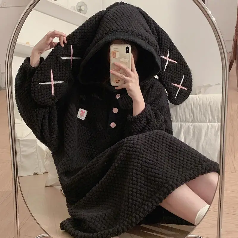 

Женская пижама, комплект для сна из хлопка, теплый плюшевый пижамный комплект, можно носить как верхнюю одежду, домашняя одежда, осень-зима