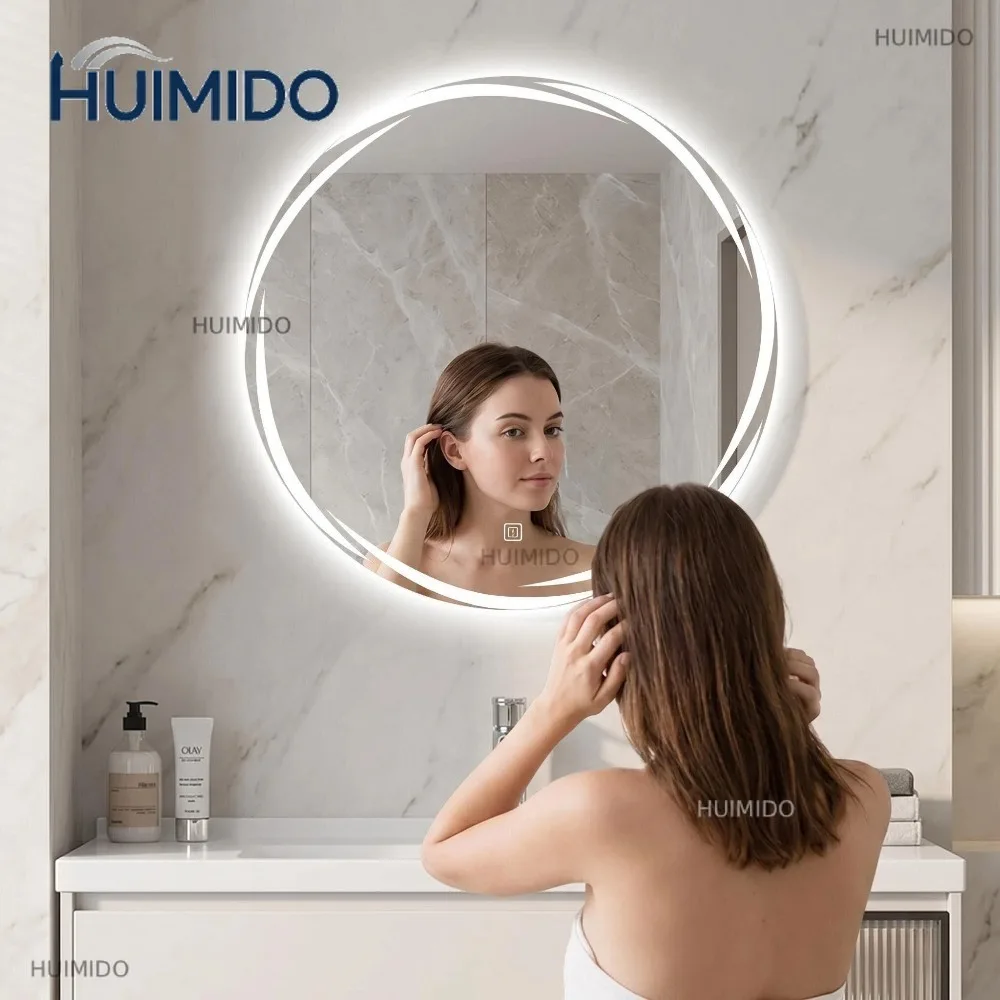 Bathroom Mirror 60 cm Round Backlit Bathroom Mirror LED Illuminated Wall Mounted Vanity Mirror with Anti-Fog Feature Smart
