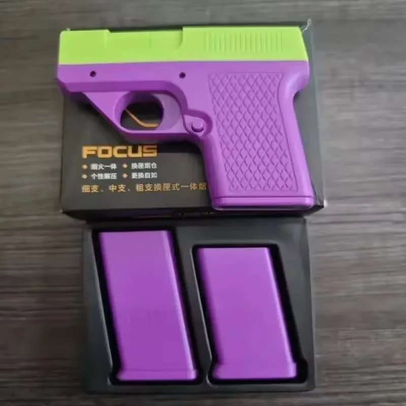 Coole pistoolvormige winddichte riem, 3 sigarettenpakjes, aansteker, opblaasbare buitenaansteker met jet-turbine, gepersonaliseerd cadeau voor mannen