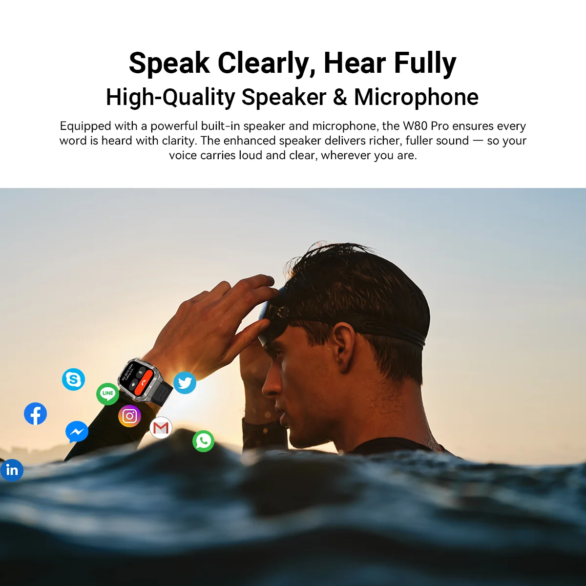 ساعة ذكية متينة للاستخدام الخارجي Blackview W80 PRO، ساعة ذكية بموضع GPS، شاشة 1.91 بوصة، 900 مللي أمبير في الساعة مع مصباح يدوي للطوارئ SOS