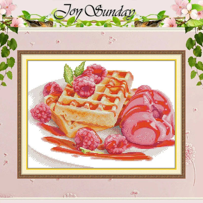 Raspberry Ice Cream Patterns Counted Cross Stitch Set DIY 11CT 14CT 16CT HD Stamped DMC Cross-stitch Kit Embroidery Needlework