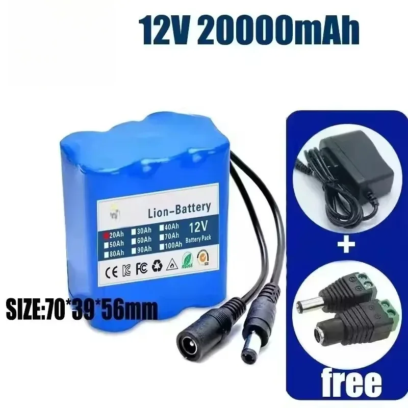 New 2000mAh 3000mAh 4000mAh 5000mAh 12V 50Ah 18650 3S4P Rechargeable Battery for Cam Monitor Fishing Portable Lithium Battery