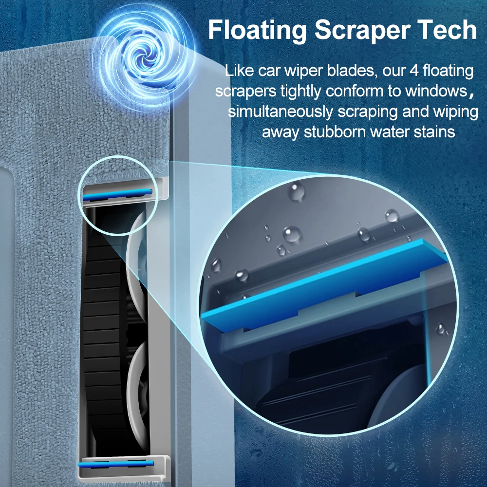 Robot Window Vacuum Cleaner ABIR,4-Way Water Spray, Laser Sensor,9000PA Suction, Low Nosise,Wet Dry Scrape & Wipe in One