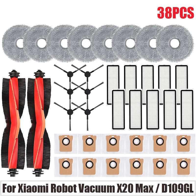 لشاومي روبوت فراغ X20 ماكس/D109GL فراغ أجزاء الأسطوانة الرئيسية فرشاة جانبية فلتر Hepa ممسحة القماش كيس لجميع الغبار