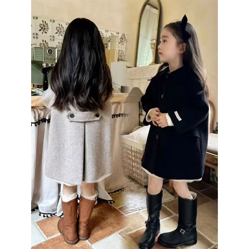 New Spring and Autumn High end Girls' Double sided Cashmere Coat Children's Autumn Wool Korean Edition Woolen Coat