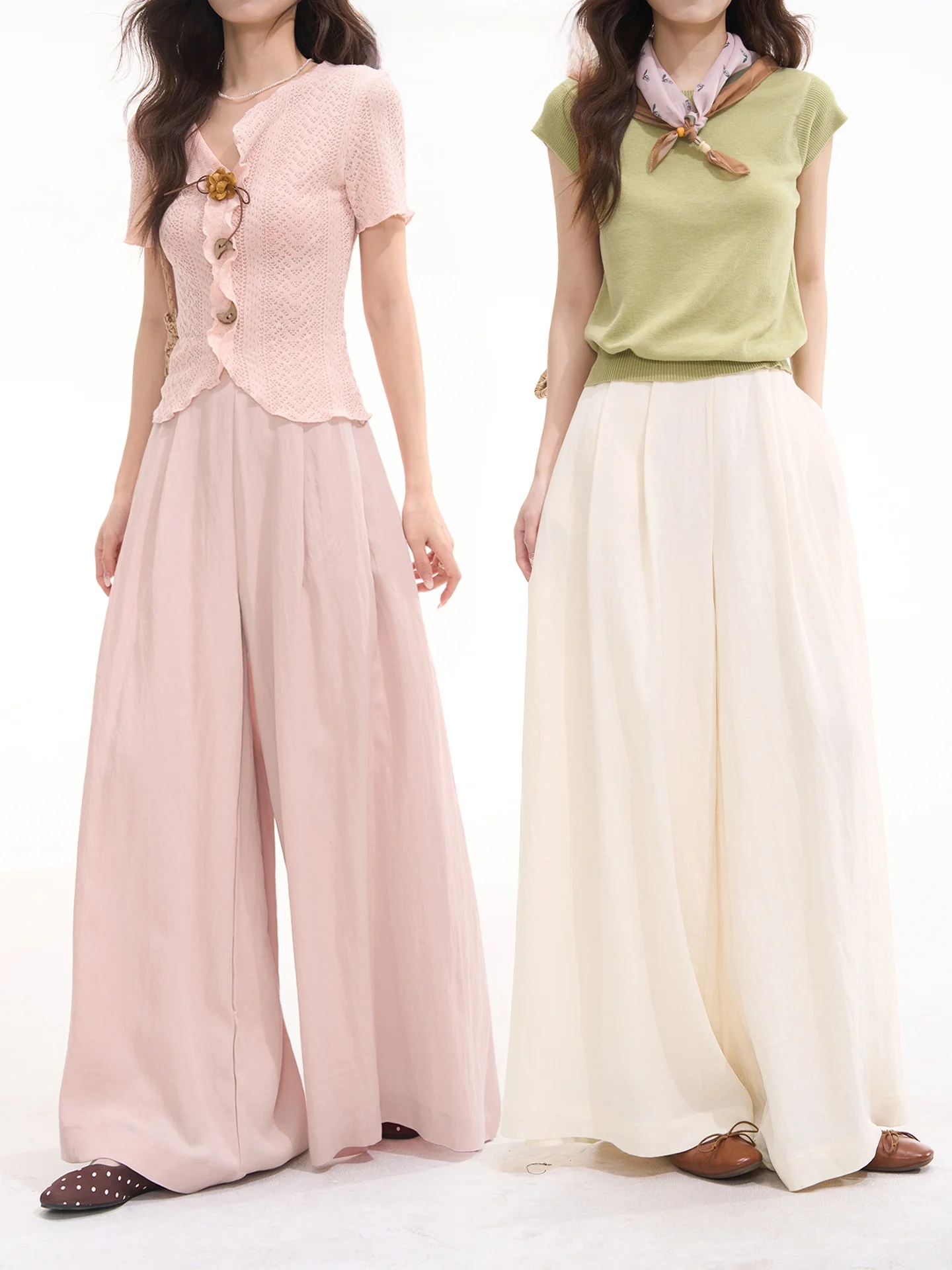 Heme Lazy Goddess Pants Lightweight Draped Pleated Casual Pants Women Spring Wide Leg Pants Swing Pants Cotton Blend Comfortable