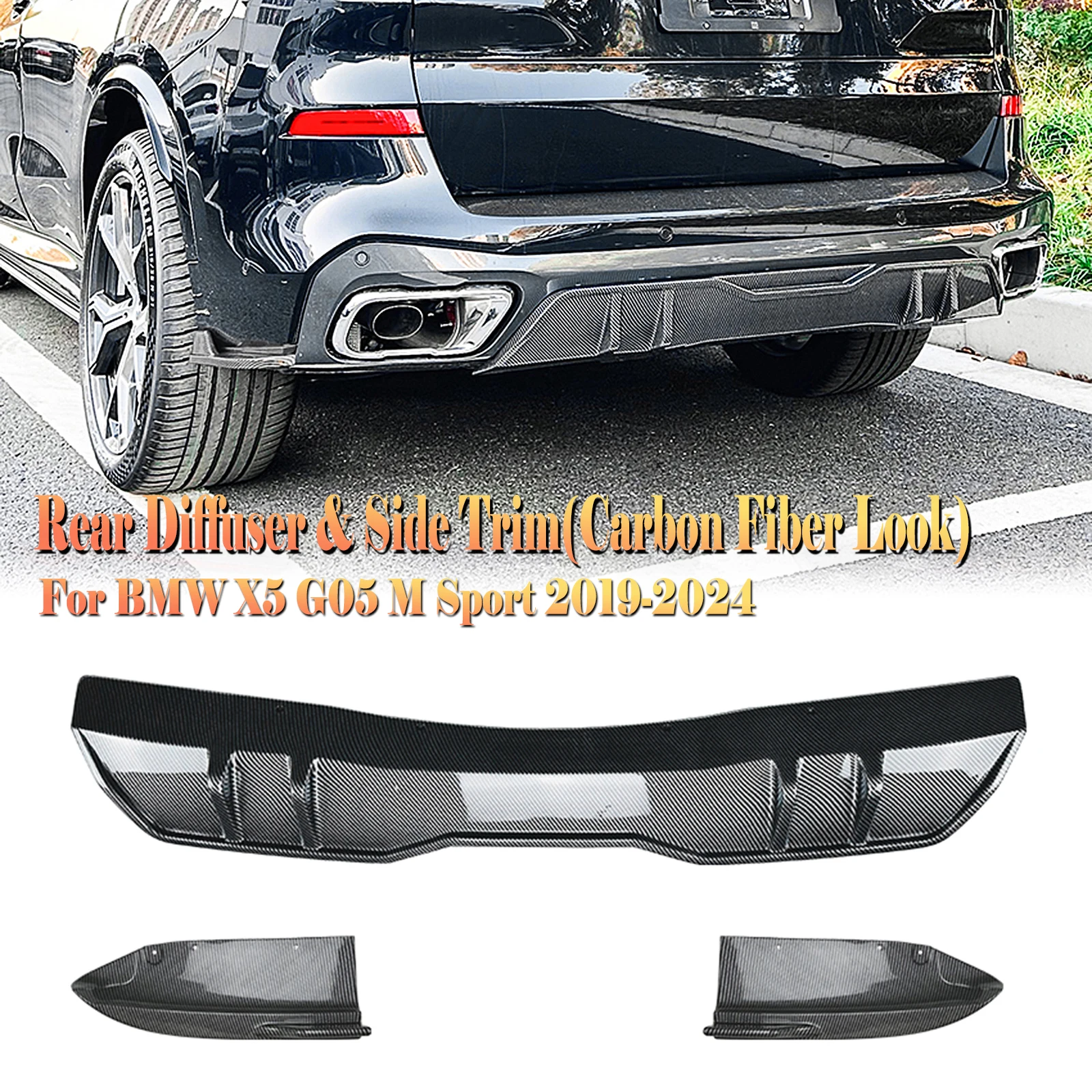 

For BMW X5 G05 M Sport 2019 2020 2021 2022 2023 2024 Rear Bumper Diffuser Lip Carbon Fiber Look/Gloss Black Boot Spoiler Plate