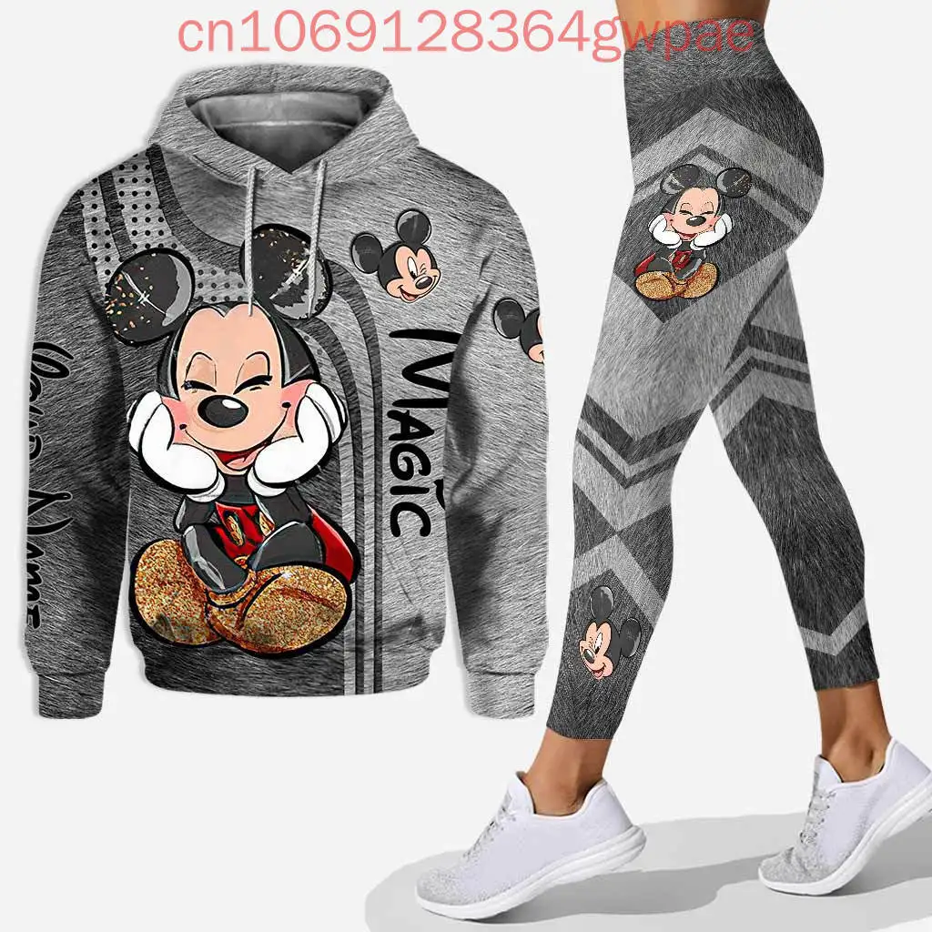 TureMouse-Ensemble sweat à capuche et leggings 3D pour femme, pantalons de yoga Disney Minnie, pantalons de survêtement, leggings décontractés, piste trempée