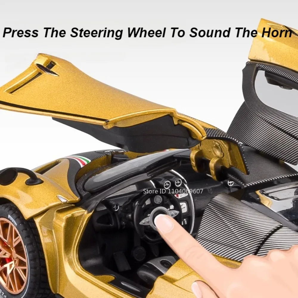 1:22 Pagani P1 Huayra Model Samochodu Sportowego Zabawka Odlew Metalowy Dźwięk Światło Napęd Pull-Back Otwierane Drzwi Dekoracja Domu Supercars