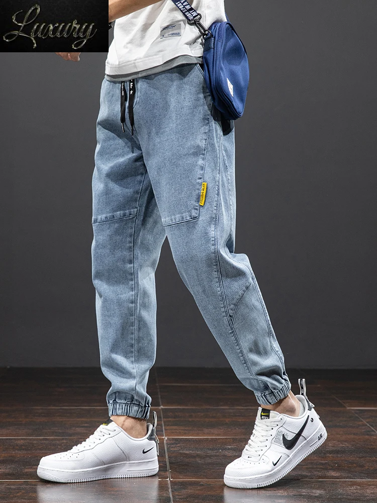 

Spring Summer Solid Cotton Casual Baggy Jeans Men Denim Joggers Streetwear Harem Pants Trousers Big Size 6XL 7XL 8XL