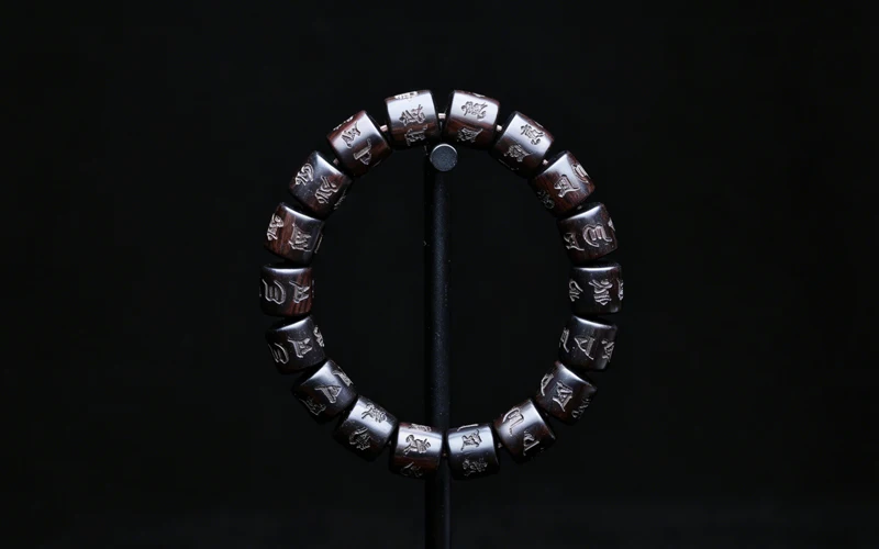 Natürliches Ebenholz Tibetisches Sechs-Wort-Mantra Tibetisches Buddhistisches Gebetsrad-Armband 12mmx12mm Universal – Detail 7
