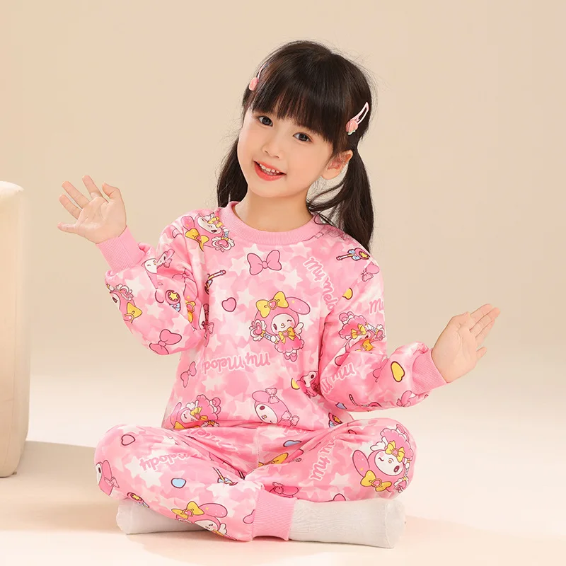 الخريف الشتاء كورومي ميلودي بيجامات أطفال أنيمي القطن ملابس داخلية امتصاص العرق طويلة الأكمام السراويل الكرتون فتاة Kawaii منامة #1