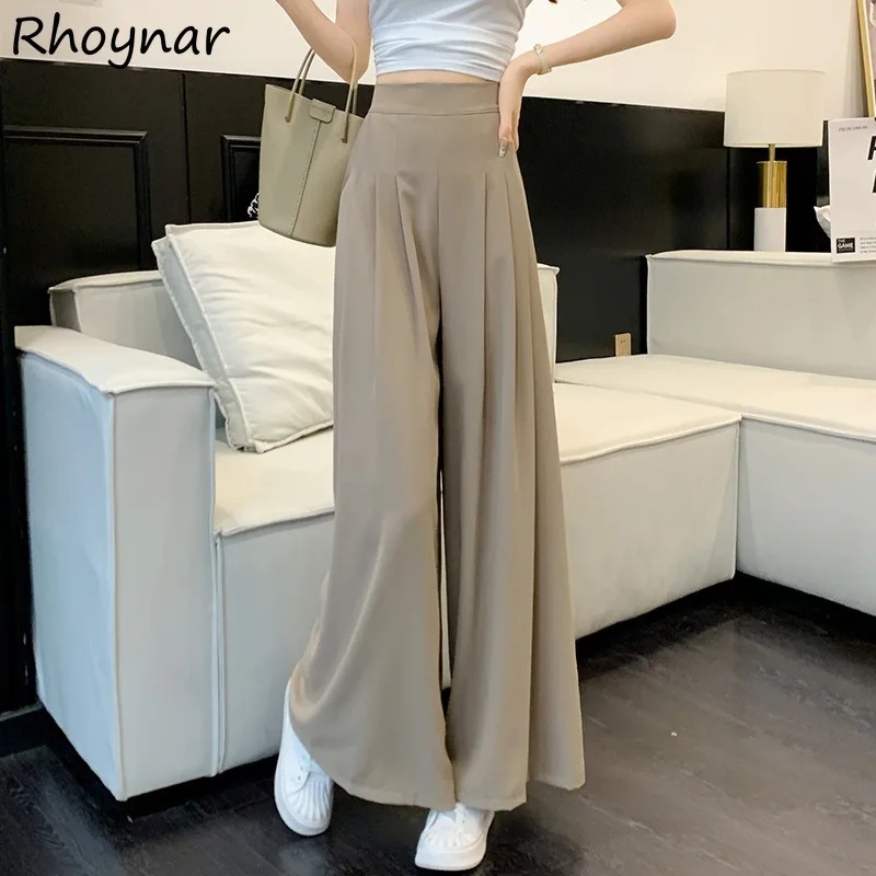 

Solid Pants Women Summer Girls Simple All-match High Waist Pleated Baggy Drape Leisure Thin Korean Style Slender Trendy Cozy