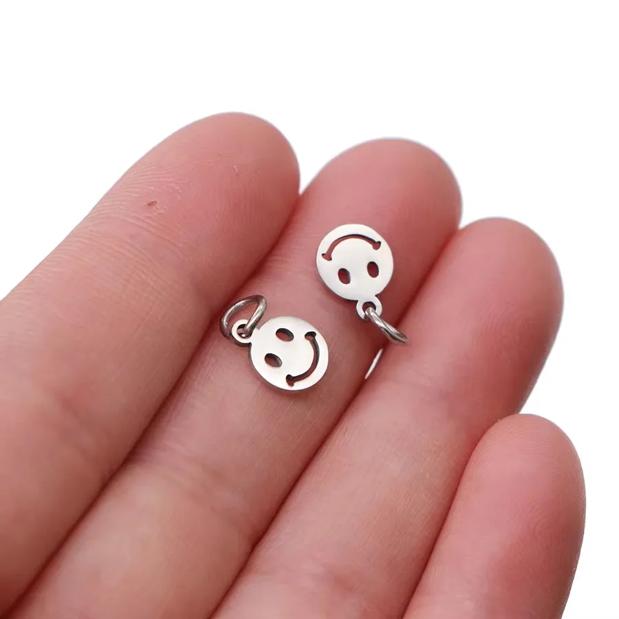 10pcs/lot Stainless Steel Small Cute Smile Face Charms Pendant for DIY Necklace Bracelet Earring Jewelry Making Accessories