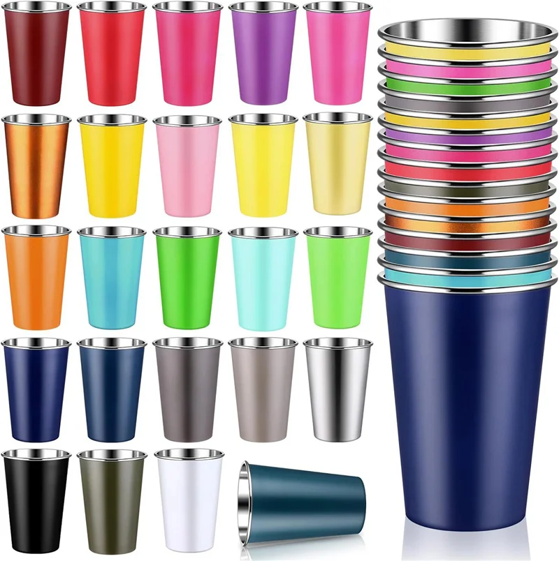 50Pcs 500ml Stainless Steel Cups Household Office Bar Kitchen Drinks Coffee Tumbler Tea Drinking Beer Mug Metal Travel Drink Cup