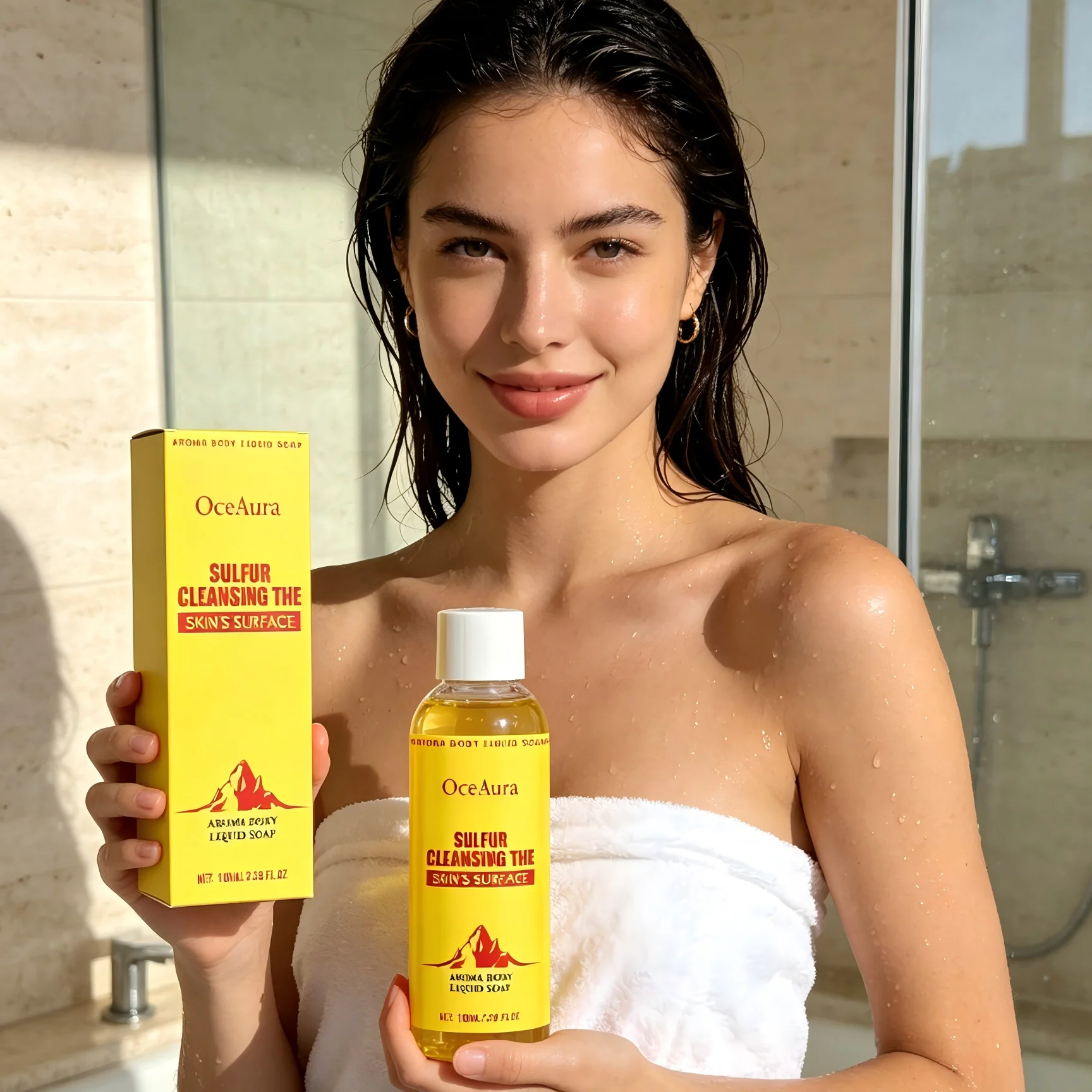 OceAura Sulfur Mite Removal Liquid Soap Professional Skin Cleaning Back Acne Treatment Oil Control Smooth Body Wash Sulfur Soap