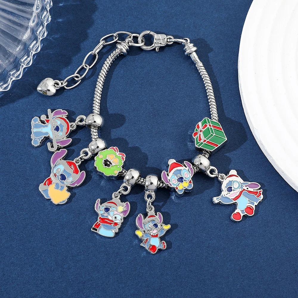 New Disney Christmas Stitch Charms Bracelet Cute Cartoon Lilo & Stitch Inspired Bracelet for Women DIY Hand Chain Accessories