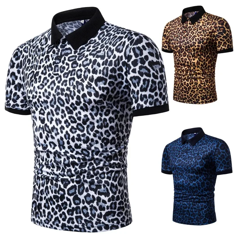 3 Colors!Men's Leopard Print Breathable Short-sleeved Shirt Fashion Lapel T-shirt Thin Casual Top Shirts for Men