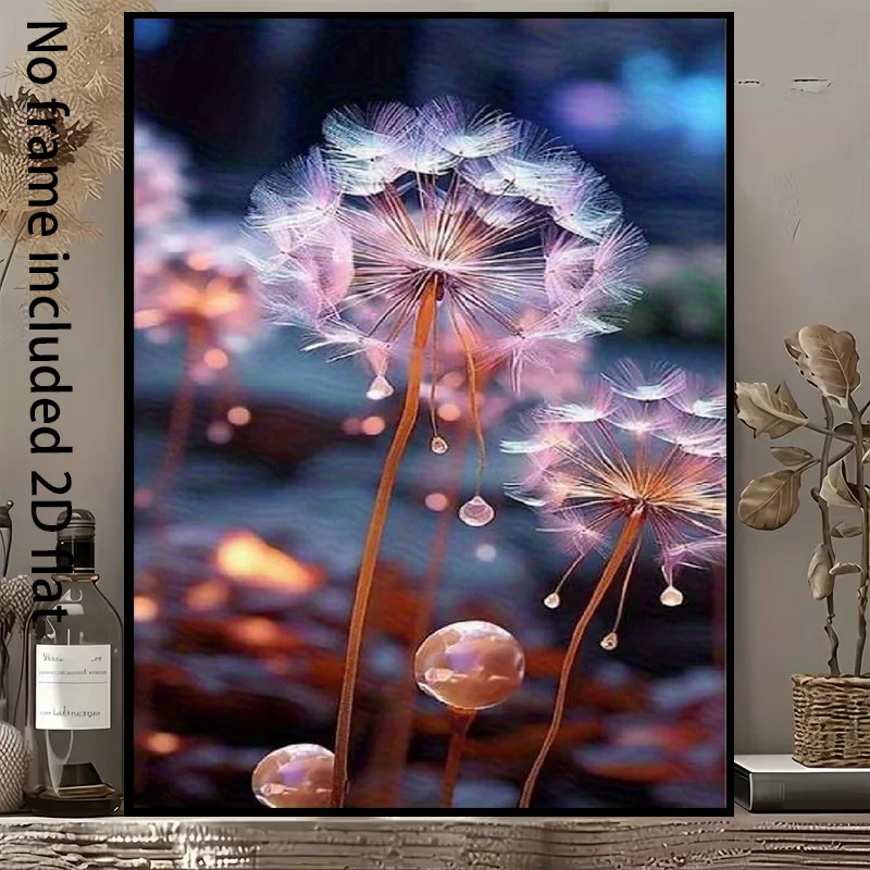 2D Flat, 1pc Vertical Frameless Dandelion Waterdrop Canvas Painting - Minimalist Suitable for - Modern, Light & Shadow Botani