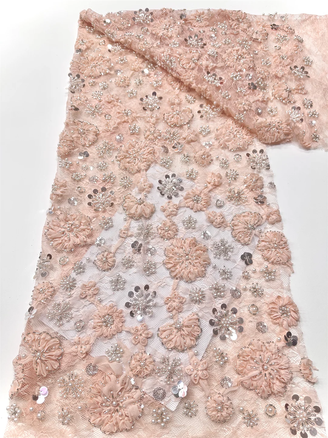 

New African French Nigerian High End 2025 New Tulle Lace Fabric With Beads Sequins Flower for Wedding Party Bride Sewing Dress