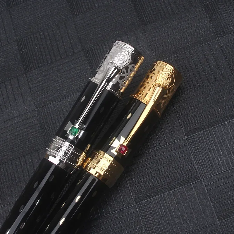 فاخر معدن فضي ذهبي نافورة رولربال قلم حبر جاف كريستال عشوائي مكتب الكتابة القرطاسية