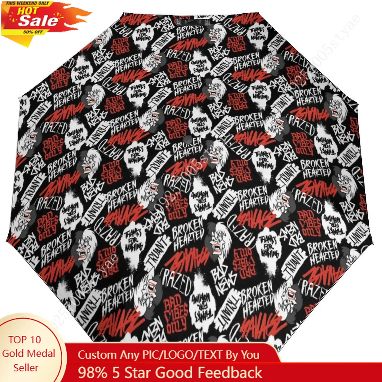 

Cruella De Vil Umbrella Disney Cartoon 3 Fold Auto Suitable Both Sunny Rainy Days Decoration Gifts Custom Umbrella Cosplay