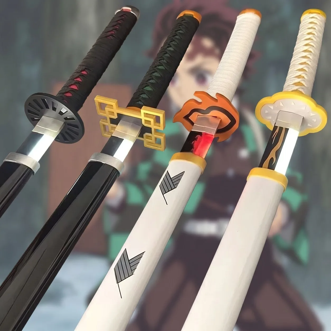 Demon Slayer Glow Katana Set LED Sword Sabre Blade Ninja Knife Safe Unsharpened Decorative Cosplay Display Photo Prop