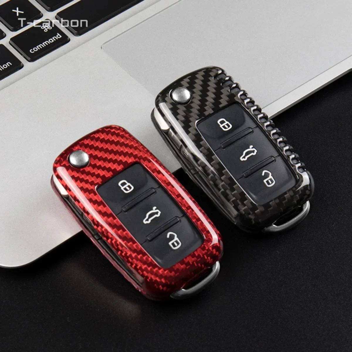 

T-Carbon Carbon Fiber Car Key Case Cover Shell Fob For VW Volkswagen Polo Golf Passat Beetle Caddy T5 Up Eos Tiguan Jetta Skoda