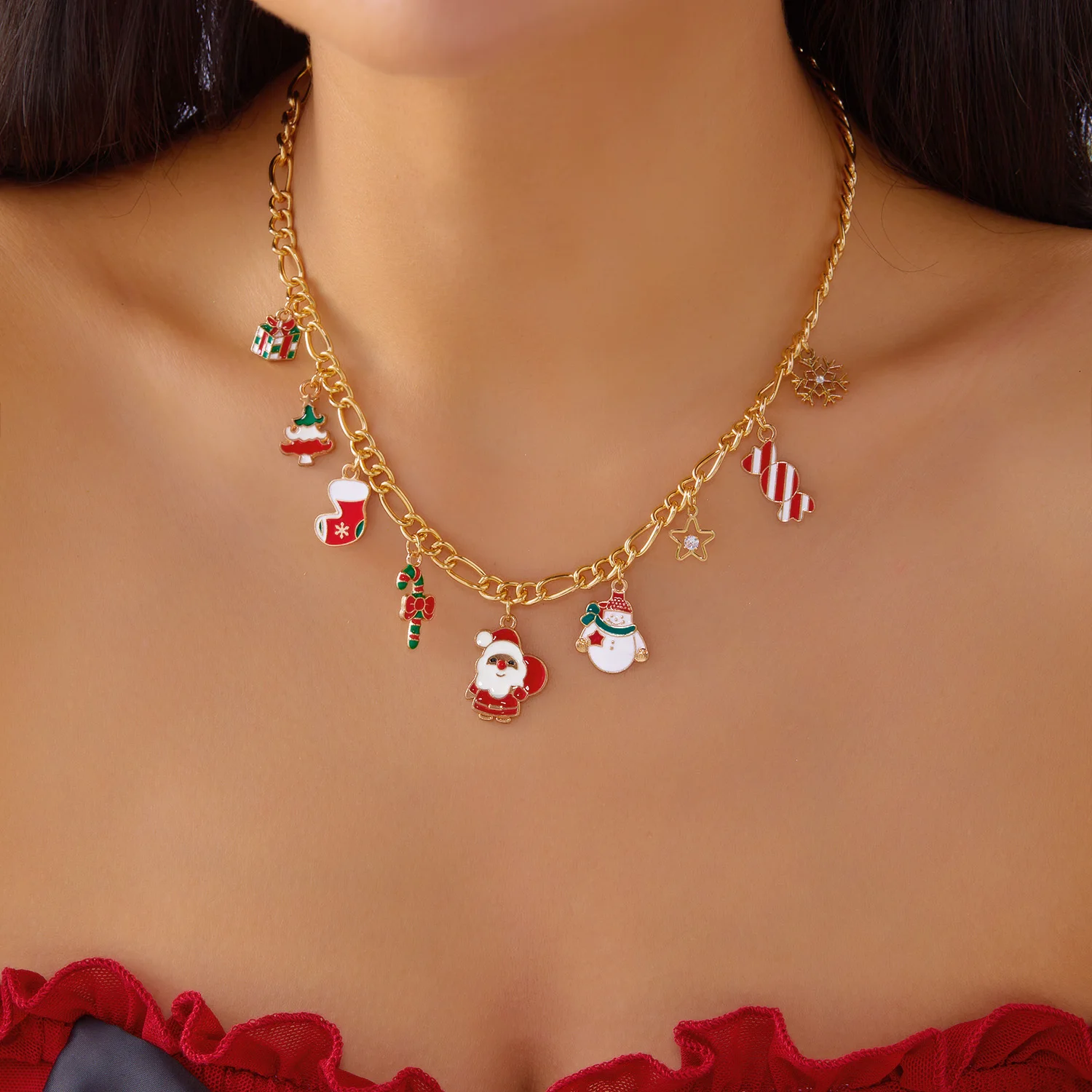 Trendy Christmas Snowflake Necklace for Women Creative Combinations Gingerbread Man Rice Beads Party Jewelry Accessory