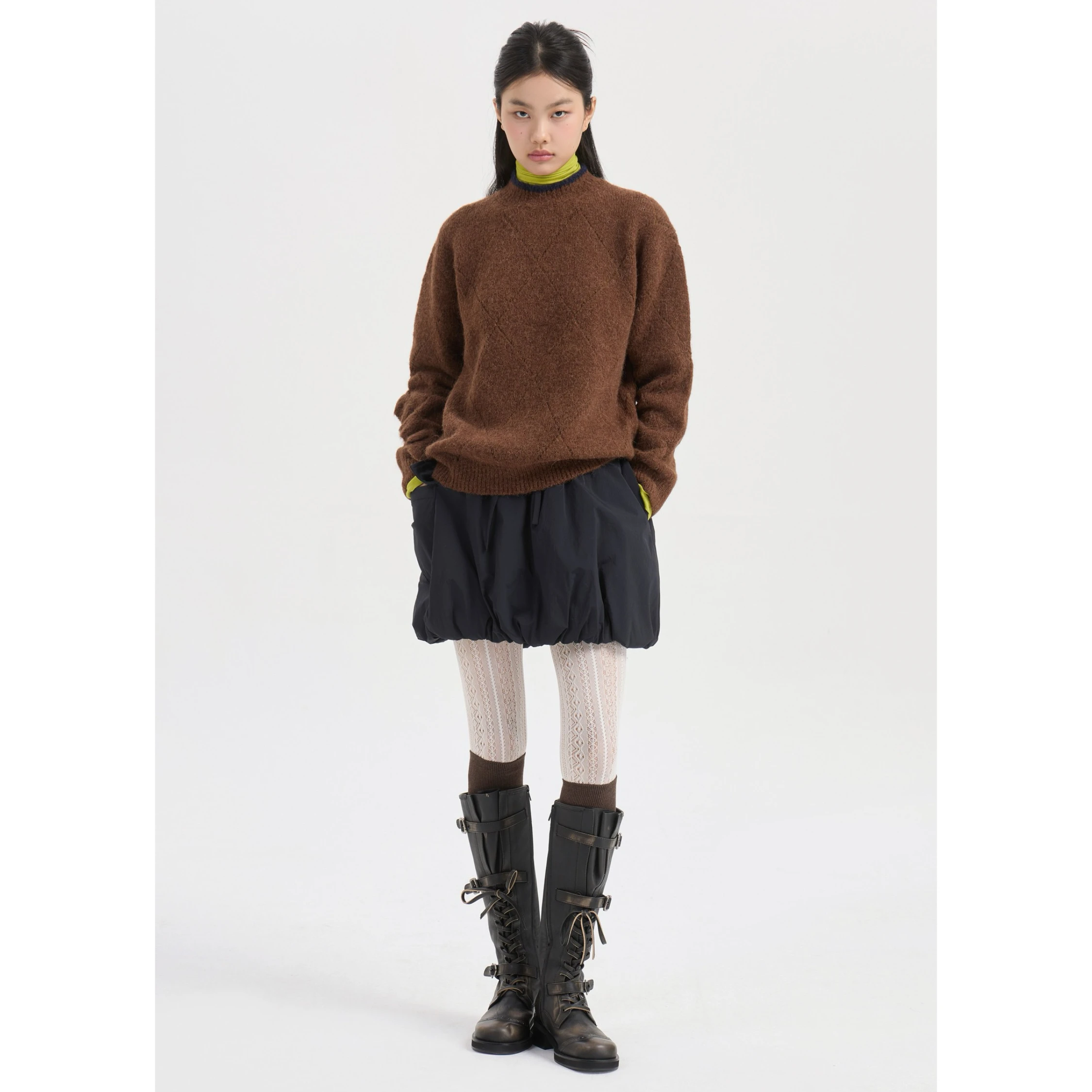 

Lemon Cheese LUC25 Winter Anti-Aging Faion round Ne Versatile Diamond Hollow out Fly Sve Wool Knitted Sweater