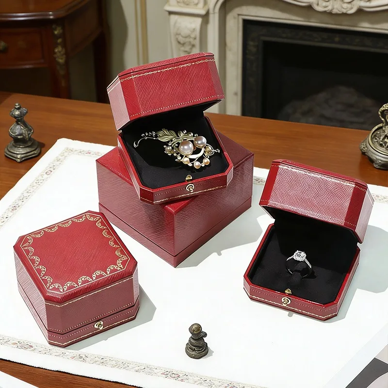 Octagon European Ring Pendant Flip Jewelry Box, Pin Diamond Proposal Ring Box Brooch Packaging Box