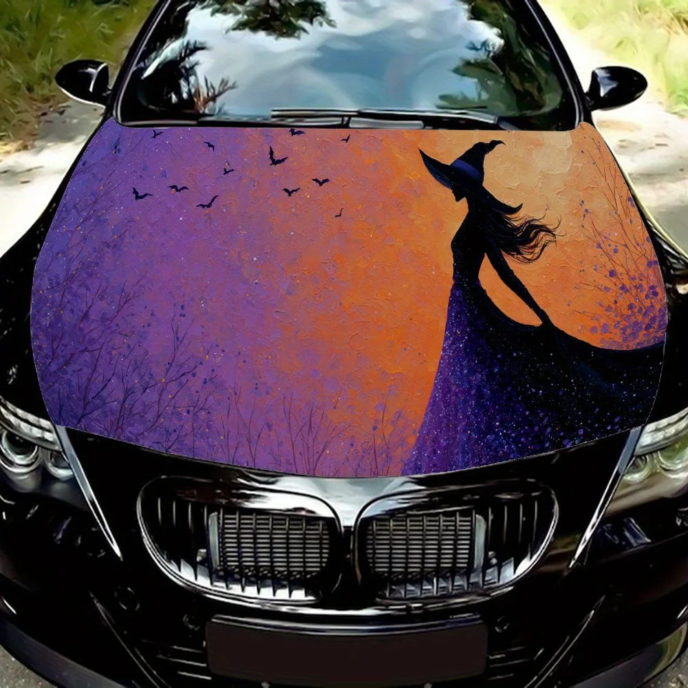

Готические наклейки на капот автомобиля Witch & Bat Swarm, водонепроницаемые самоклеящиеся, устойчивые к царапинам, легко приклеиваемые, прочные автомобильные наклейки из ПВХ
