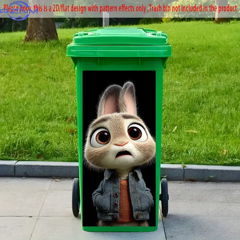 [2D Flat Printing] 1pc 2D Pattern Printed Kitchen Trash Can Sticker, X Cm Surprised Bunny Theme Kitchen Home Decor Wall Paper,