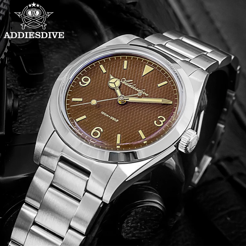 

ADDIESDIVE AD2096 Men‘s Watch 316L Stainless Steel Bubble Mirror Glass 10Bar Diving Luminous Quartz Watch