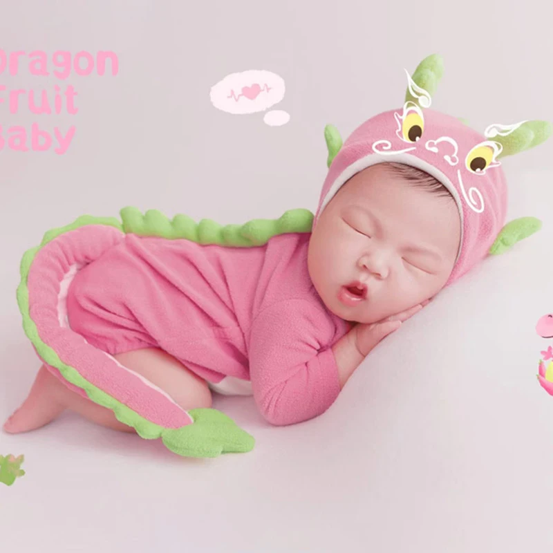 ❤️Newborn Photography Clothing Cute Dragon fruit Hat+Jumpsuit 2Pcs/Set Baby Photo Props Accessories Studio Shoot Clothes Outfits