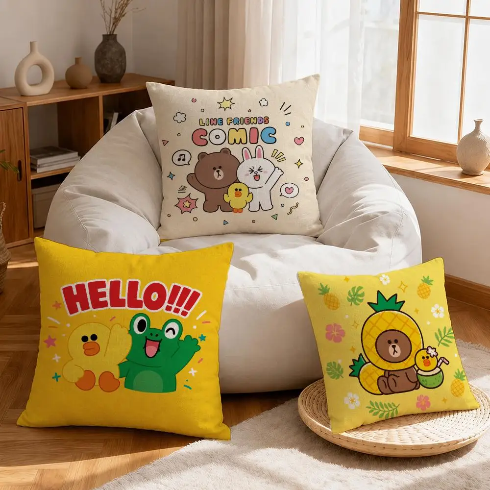 Brand LINE FRIENDS Cushion Cover Linen Anti-Mite Antibacterial Cushion Cover Invisible Zipper Sofa Decor